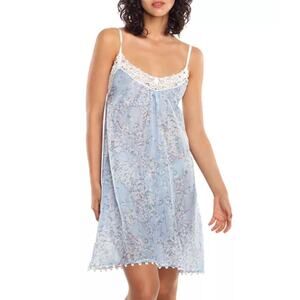 Papinelle Lace Front Nightgown Cotton Silk Cherry Blossom Blue Lightweight Sz XL